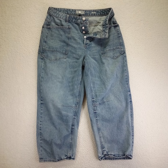 Rewash Denim - Rewash Low Pro Wide Leg Utility Jeans Blue Medium Wash Cotton Size 13/31